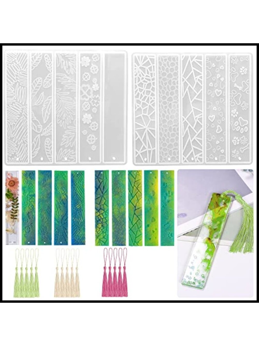 Silicone Bookmark Resin Mold Set with Tassels DIY Craft